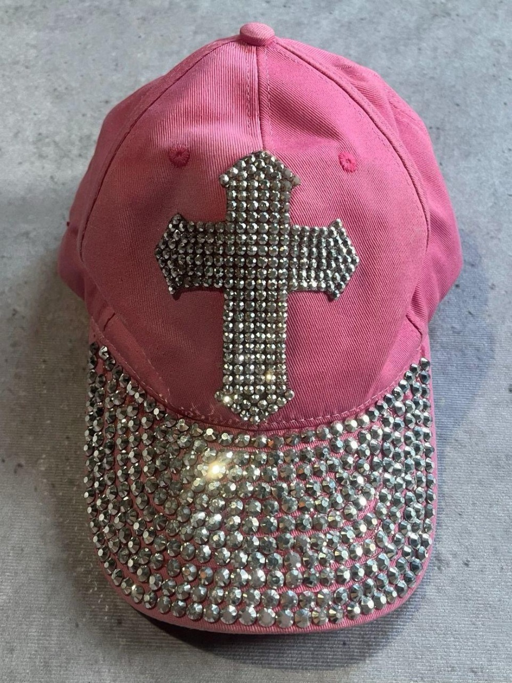 ★ Pink Rhinestone Bling Cross Baseball Cap ★